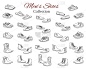 男鞋收藏。各类男鞋休闲靴，运动鞋，正装鞋，矢量素描插图，孤立在白色背景上。