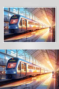 AI数字艺术春运旅客出行高铁站台插画