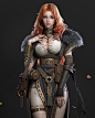 General 1920x2391 Cifangyi CGI women redhead warrior fur handbags simple background vertical