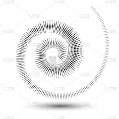 半色调螺旋作为图标或背景。黑色抽象矢量圆框架与点作为标志或徽章。在您的设计的白色背景上隔离的边框。