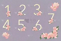 座位计划的客人在深紫色的背景与金色的数字和粉红色的花组成
