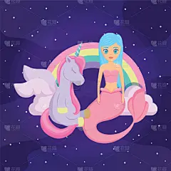 彩虹,独角兽,式样,可爱的,华丽的,童年,尾巴,光谱色,弯曲