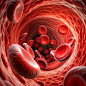 Red blood cells flowing through vein Human body