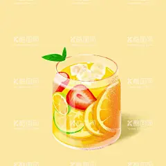 手绘水果茶  - 源文件下载【酷图网】水果茶,手绘,冷饮,果汁,果饮,冰块,橙子,草莓,