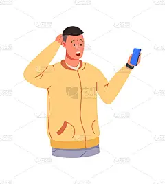 惊讶的人读了令人震惊的新闻。男性手持智能手机，阅读秘密，矢量插图
