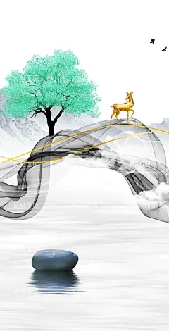 鹿素材  - 源文件下载【酷图网】国潮山水,包装插画,普洱茶包装,茶叶包装,包装素材,茶饼包装设计,手绘七色鹿,手绘山,山水插画,国潮插画,国潮风鹿插画,敦煌七色鹿,九色鹿,麋鹿,敦煌壁画