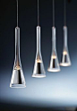 "Note" Pendant - Holtkotter: Streamlined with reflector encased in glass.