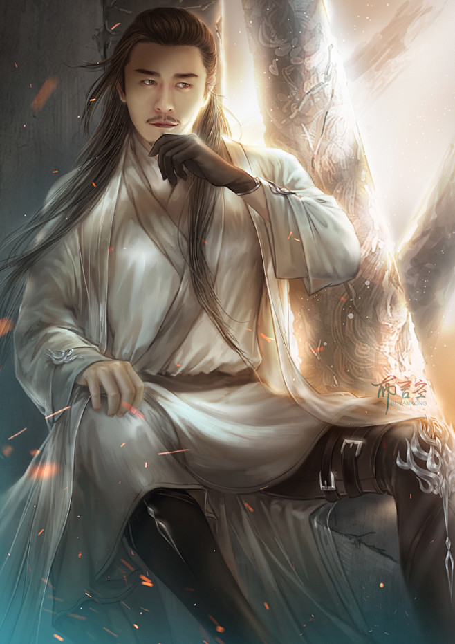 布言空人物插画系列明教之光杨逍作者布言空微博