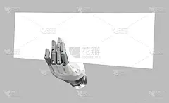 机器人手拿着空白的标志，把你的话