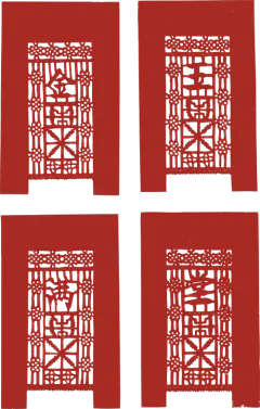花卉人物民俗剪纸窗花元素矢量图设计素材