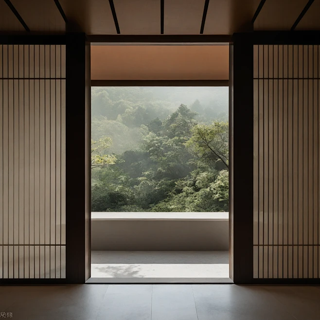 东方禅意风格，枯山水，侘寂风，背景为淡墨色的水墨画，使用柔和的光线和留白技巧，表现一种宁静和谐的氛围。 (4)图片_居家图片素材-花瓣网