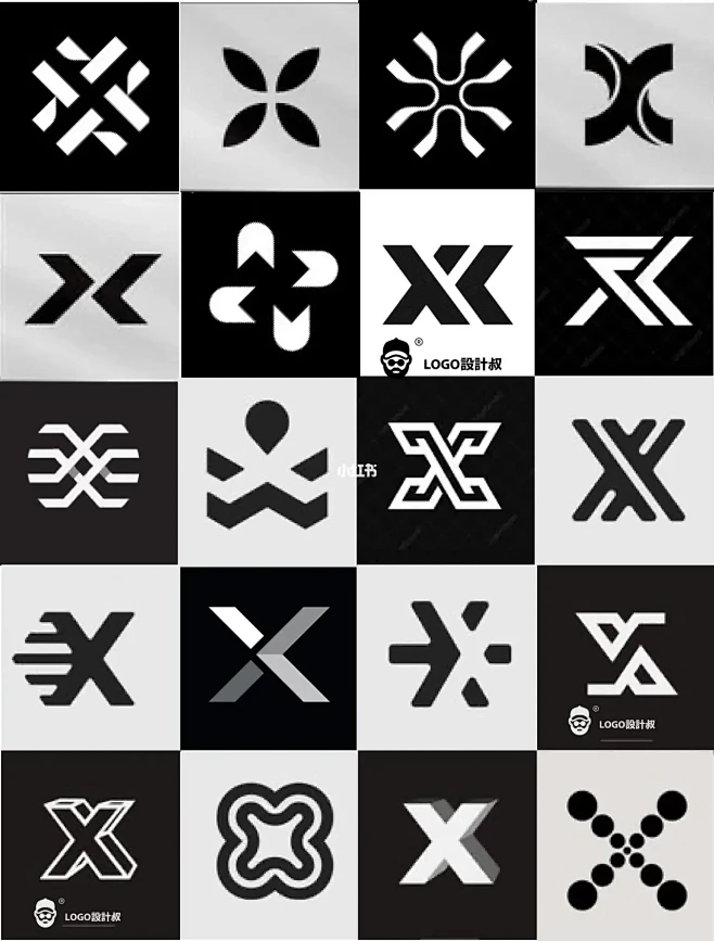 灵感采集⭐300个字母X元素图形logo...