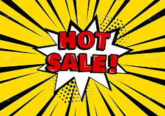 白色漫画泡沫与热门销售词在黄色背景波普艺术风格。矢量插图。