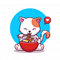 吃面条的小猫咪，卡通矢量图插画矢量图素材