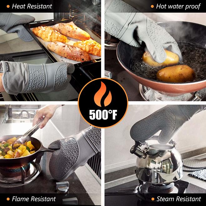 Guantes De Horno Y Agarraderas Para Ollas - Estampado Leopardo - Resistente Al Calor Hasta 260°C - 2 Guantes + 2 Soportes