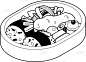 日本,午餐盒,蔬菜,天麸罗,野餐,盒装午餐,鸡蛋,自制的,等角投影,绘画插图