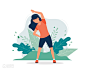 女人跑步晨练锻炼扁平化风格插画-商务办公-插画图形素材-酷图网