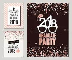 2018届毕业班用玫瑰金纸屑装饰的贺卡。树向量grad派对邀请。毕业生海报。都是隔离和分层的