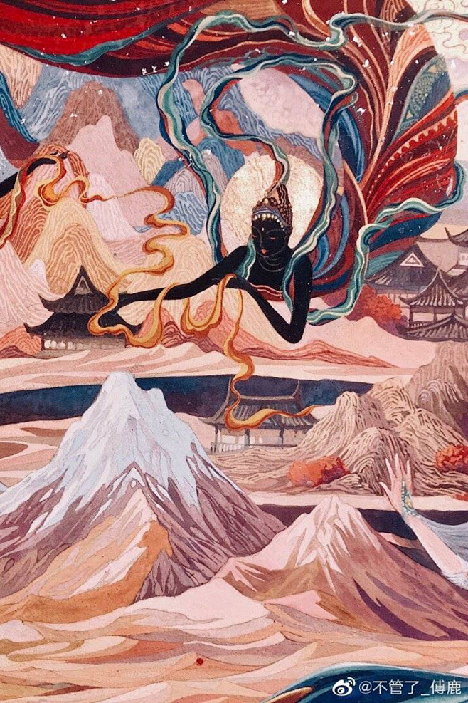 敦煌壁画-飞天：在佛教初传不久的魏晋南北...