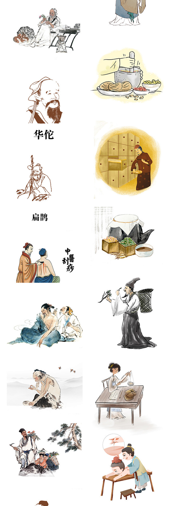 96款古代名医采药中医人物华佗李时珍水墨...