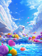 csfreei3996_cartoon_style_game_background_a_huge_polar_bear_in__2