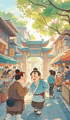 古典人物城市集市矢量图形插画元素