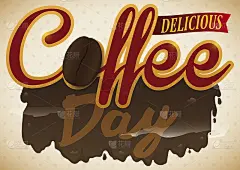 美味的咖啡豆和蒸汽饮料庆祝咖啡日