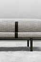 The bench designed for Flou developed from the need for a seating unit that was suspended, aerial and that would also exalt the excellence of the company’s processing of fabrics and leathers