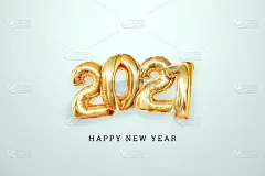 题词2021金色气球上的灯光背景，创意的背景。新年快乐，白牛年，传单，海报。3D插图，3D渲染。