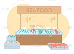 鱼市2D矢量孤立插图