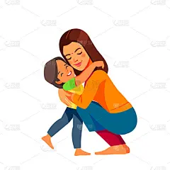 印度妇女母亲和孩子。妈妈充满爱意地拥抱着她的儿子。母亲节，节日概念。卡通平面孤立矢量设计