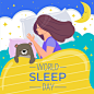 World sleep day illustration with sleeping woman sleeping and bear