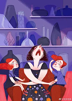 works by Hania Olos. 那天分享了他的黑白速写图，今天来看看他上色后的画作 这是一组关于双胞胎的插画图，每张图的故事感都十足，表达很有张力，非常喜欢了❤️#怼怼分享#插画超话儿童插画超话#零基础学画画#Procreate超话 ​​​​