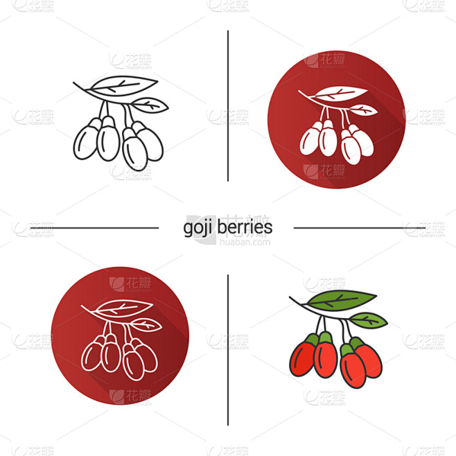 浆果,图标,清新,绘画插图,符号,阴影,枸杞,植物,彩色图片,植物学