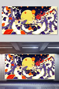 仙鹤手绘高端创意时尚国潮七夕插画