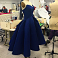 Just a little blue number In the #zacposen #atelier being finished for production.: 