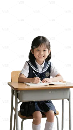 人物系列写实感坐在课桌前的小女孩元素