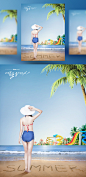 夏日海边沙滩 水上乐园 比基尼美女 椰子树 夏威夷度假 psd_平面素材_海报_模库(51Mockup)