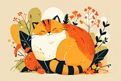 猫咪手绘小橘猫插画素材