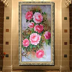 牡丹油画花开富贵纯手绘富贵花欧式中式客厅餐厅有框挂画壁画横幅-tmall.com天猫
