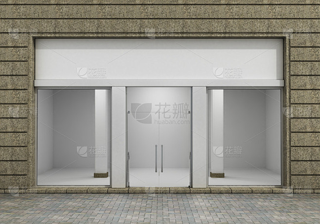 现代空店面与大窗户。
