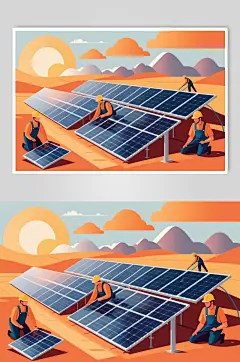AI数字艺术太阳能光伏板工地场景插画