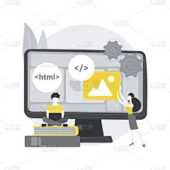 Web开发课程抽象概念矢量插图。