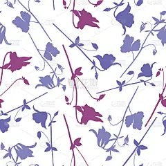 Aquilegia花手绘矢量插图，无缝花卉图案，涂鸦素描孤立在白色背景装饰剪影设计贺卡，婚礼邀请，化