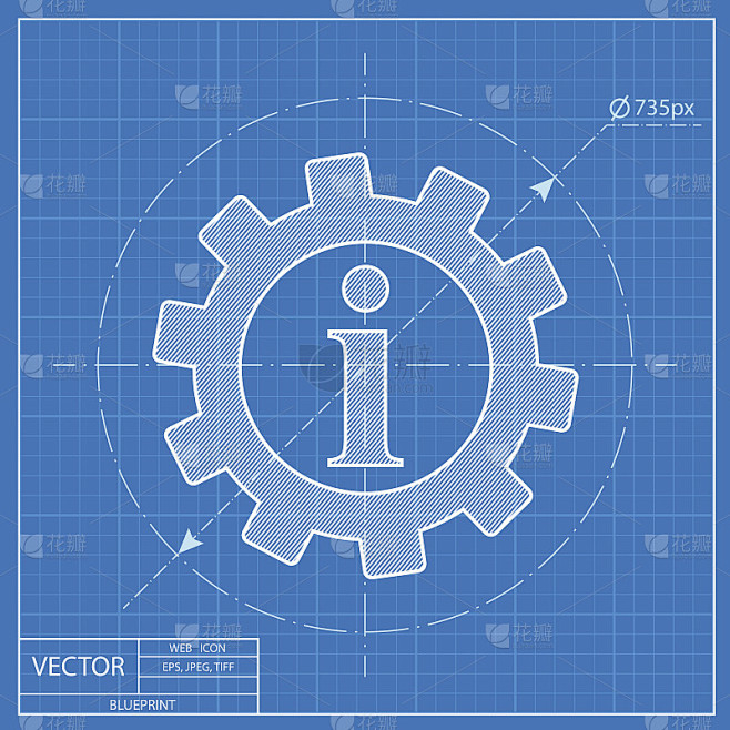技术信息网页蓝图图标，矢量插图