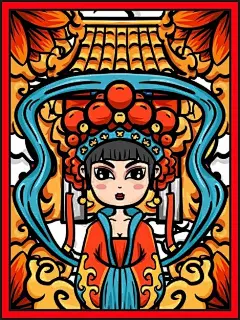 中国风国潮京剧武旦插画矢量图设计素材