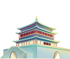 中国风特色渐变插画中国钟楼图片