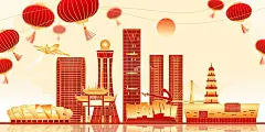 武汉宜昌城市建筑插画图片下载