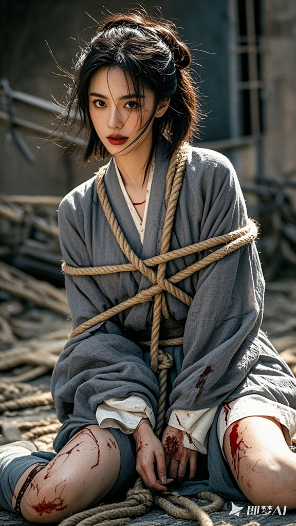 一个艳丽的女，挂在绳子上