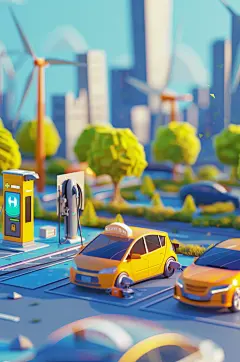 AI数字艺术3D立体新能源汽车节能环保插画模型
